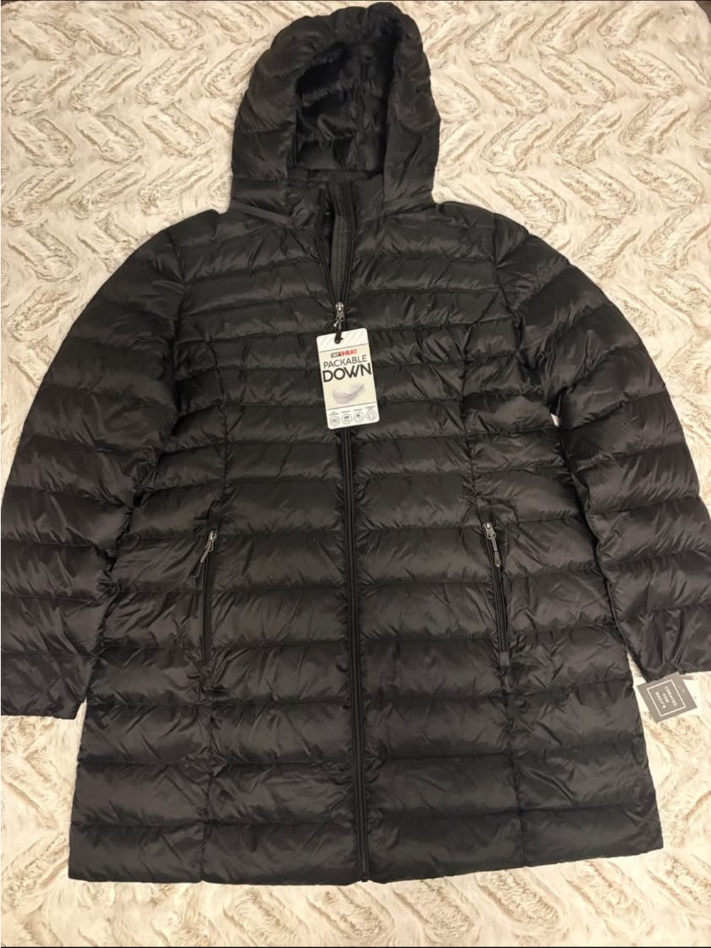 32 Degrees Black Hooded Packable Puffer Coat